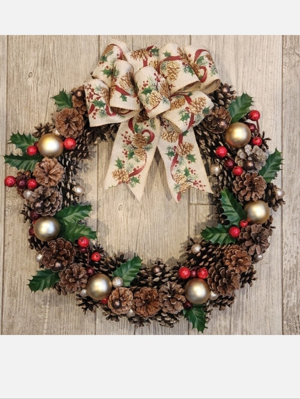 Golden Holiday Pinecone Christmas Wreath
